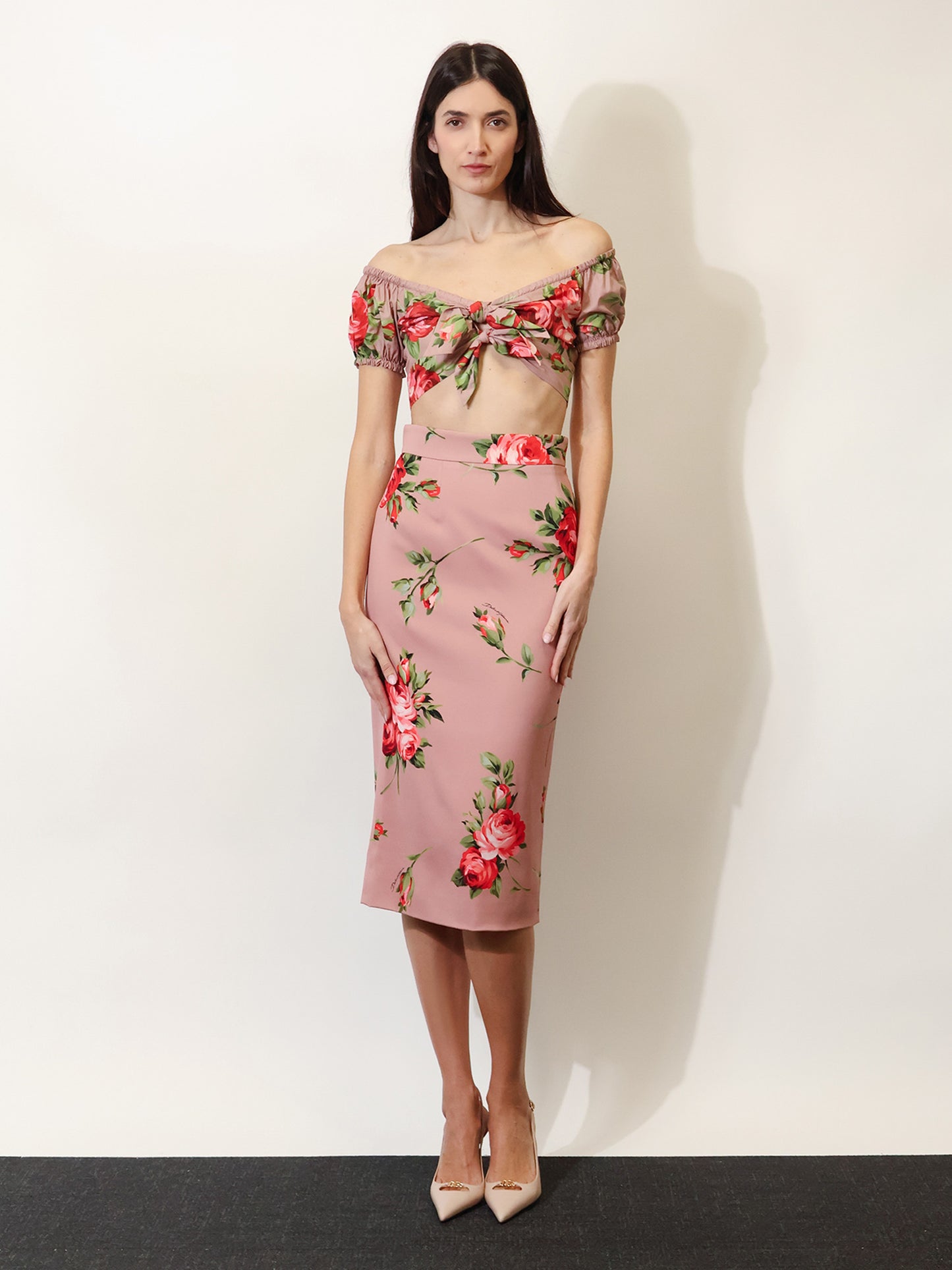 Stretch silk long skirt