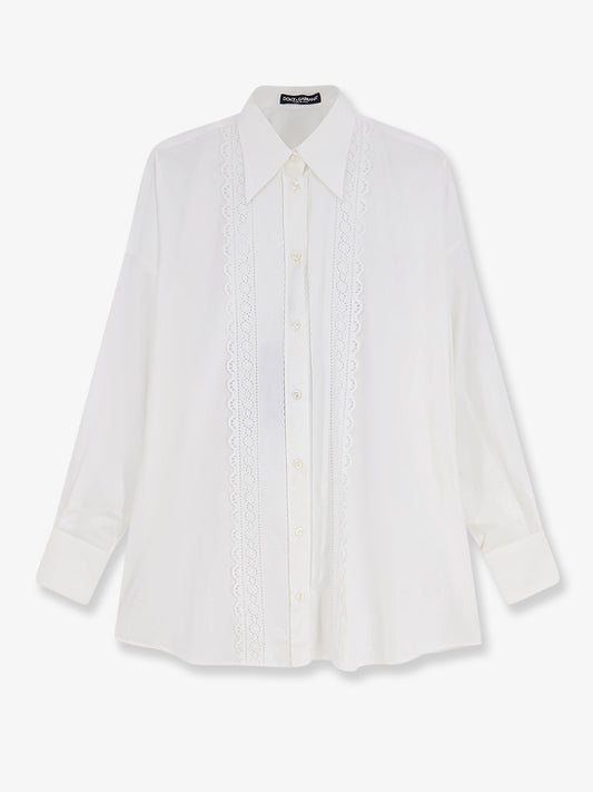 Oversize cotton shirt with laces profiles