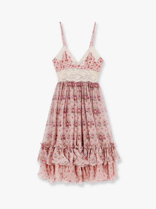 Chiffon dress with a Mazzolini di fiori print