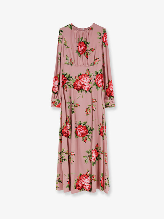 Long silk dress with Bouquet Rose print