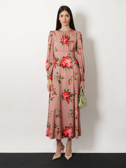 Long silk dress with Bouquet Rose print thumbnail