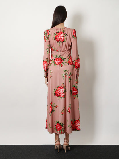 Long silk dress with Bouquet Rose print thumbnail
