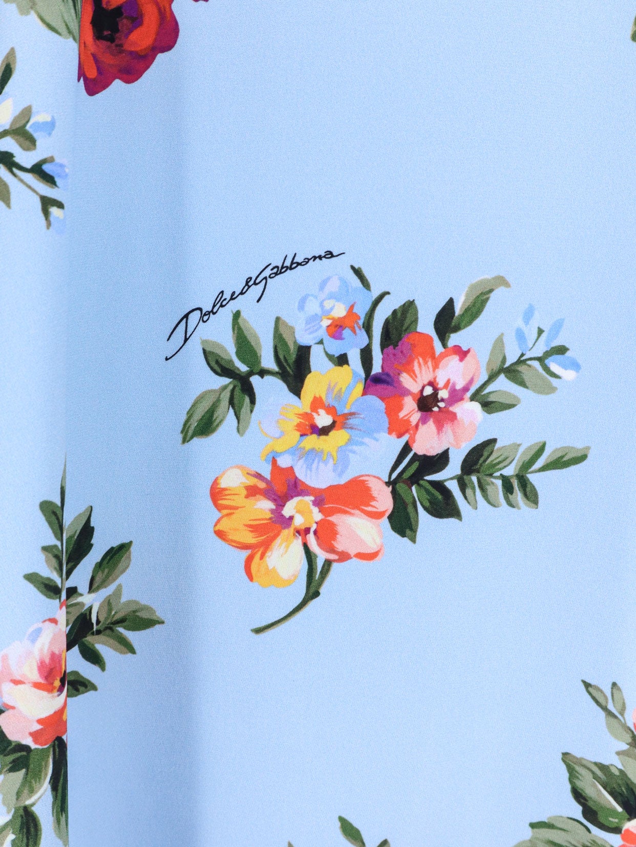 Long charmeuse dress with Mazzo di Fiori print