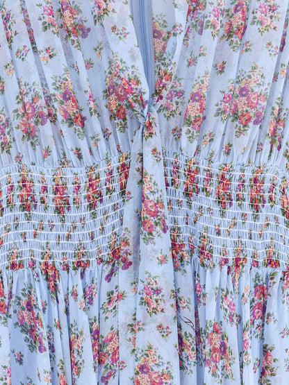 Long chiffon dress with Stampa Mazzo di Fiori print thumbnail