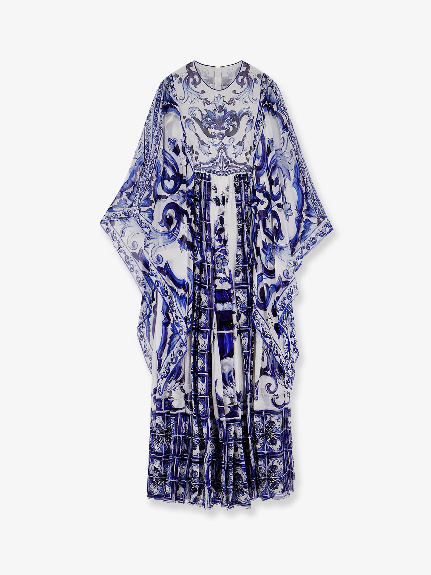 Silk long dress with Maiolica print