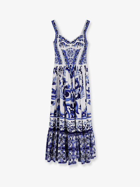 Cotton long dress with Maiolica print