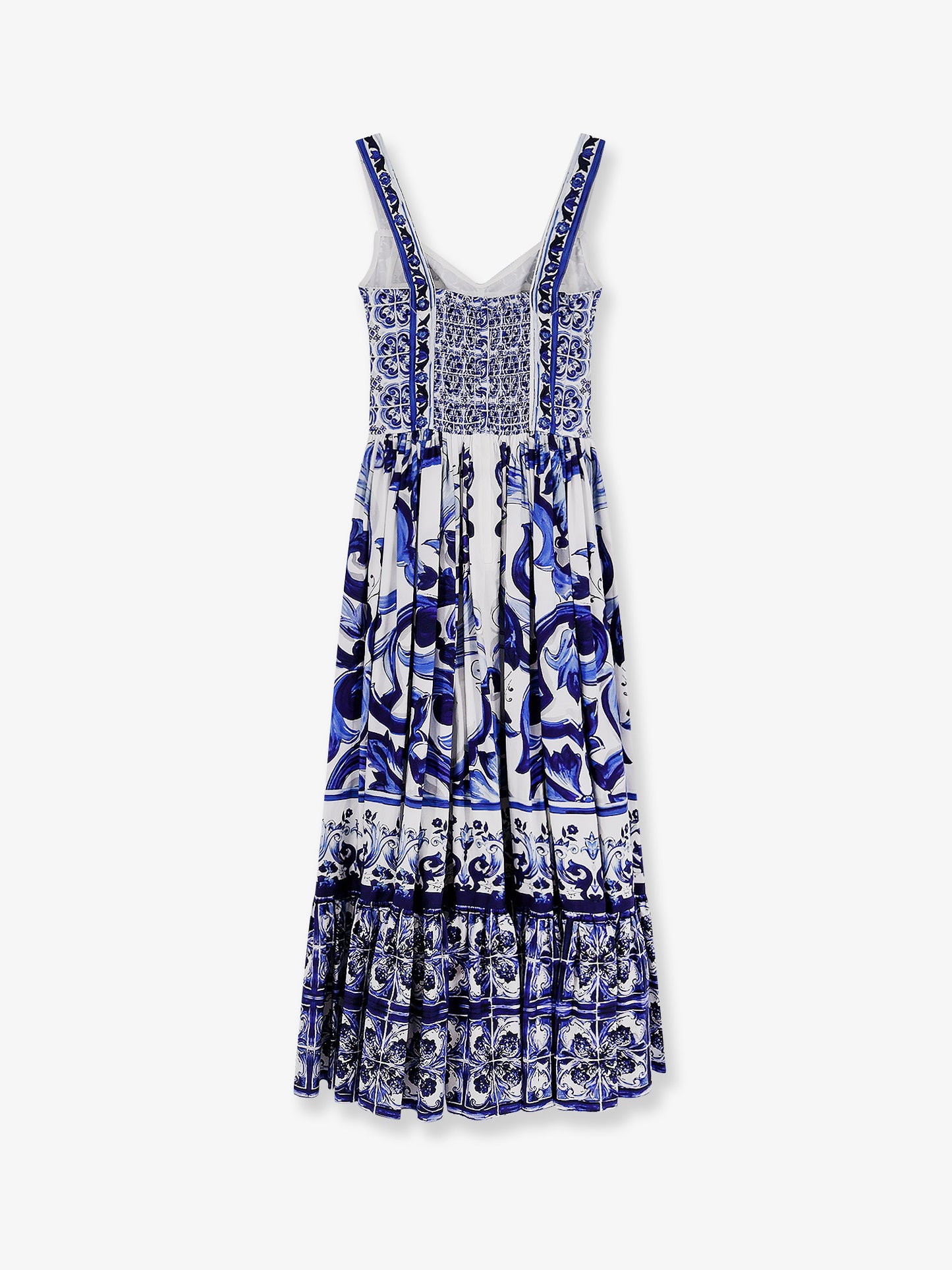 Cotton long dress with Maiolica print