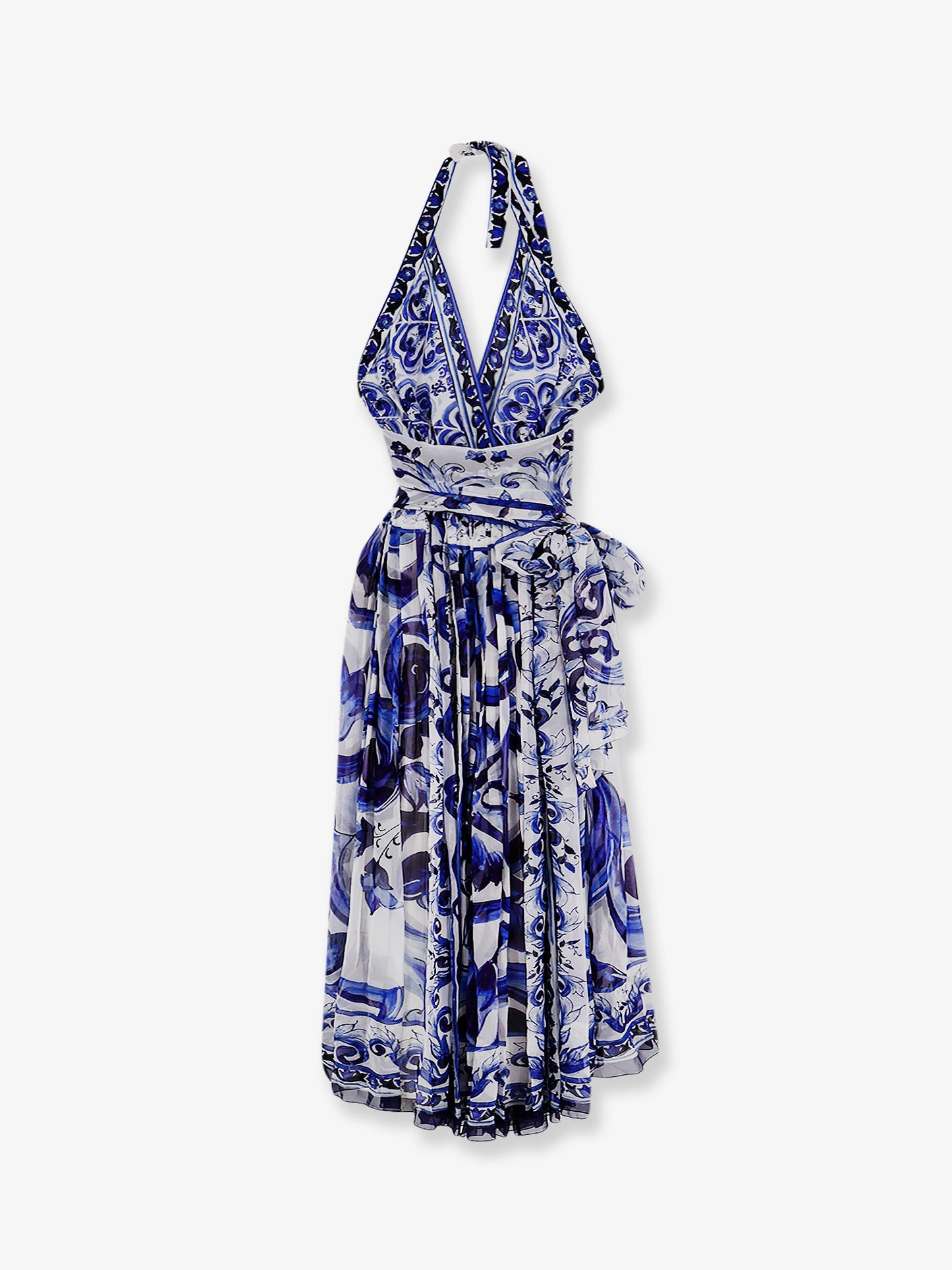 Silk long dress with Maiolica print