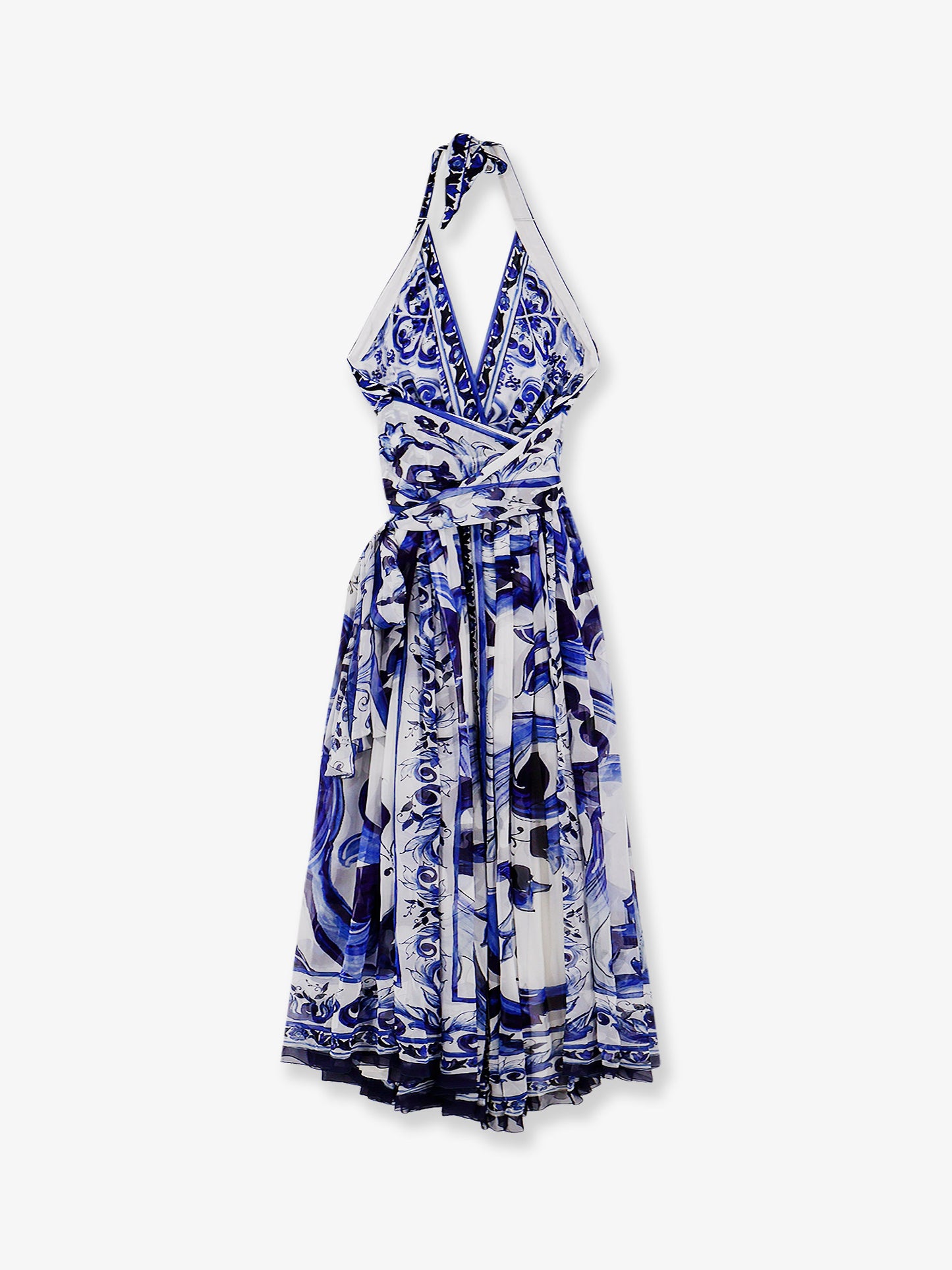 Silk long dress with Maiolica print