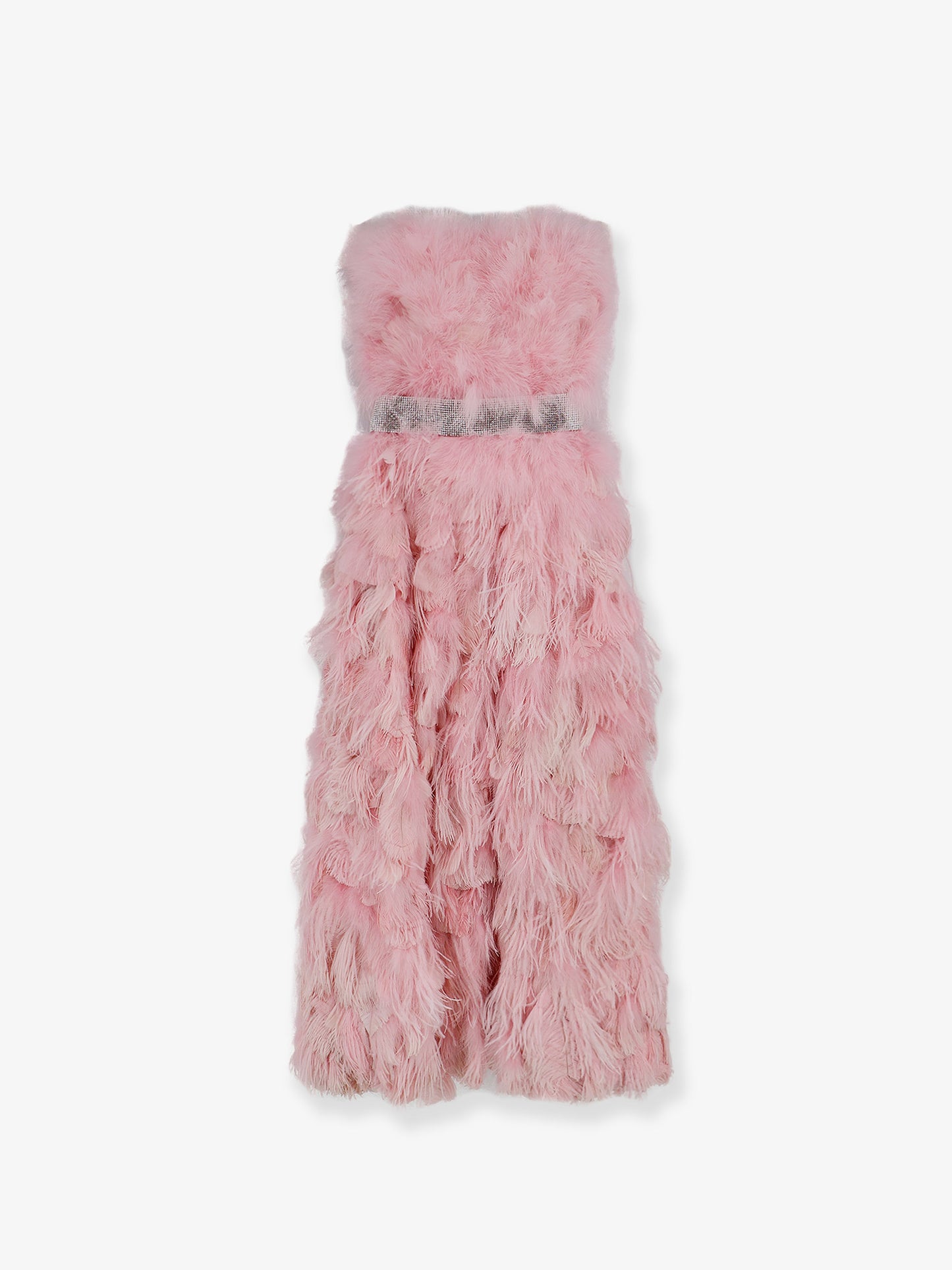 Silk long dress with feathers