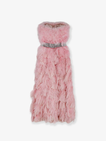 Silk long dress with feathers thumbnail
