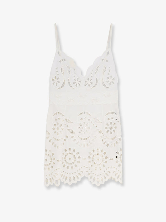 Poplin mini dress with cut out embroidery