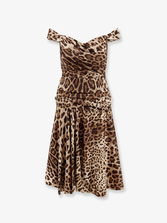 Long silk dress with animal print