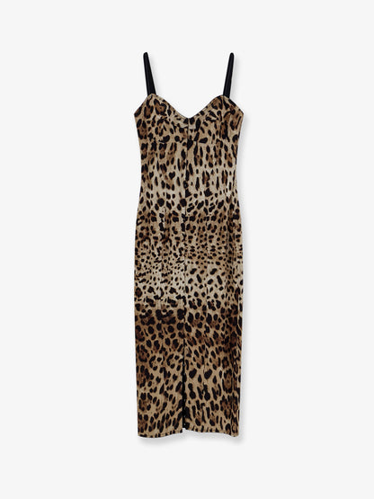 Stretch fabric long dress with animal print thumbnail