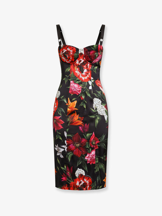 Satin dress with floral print
