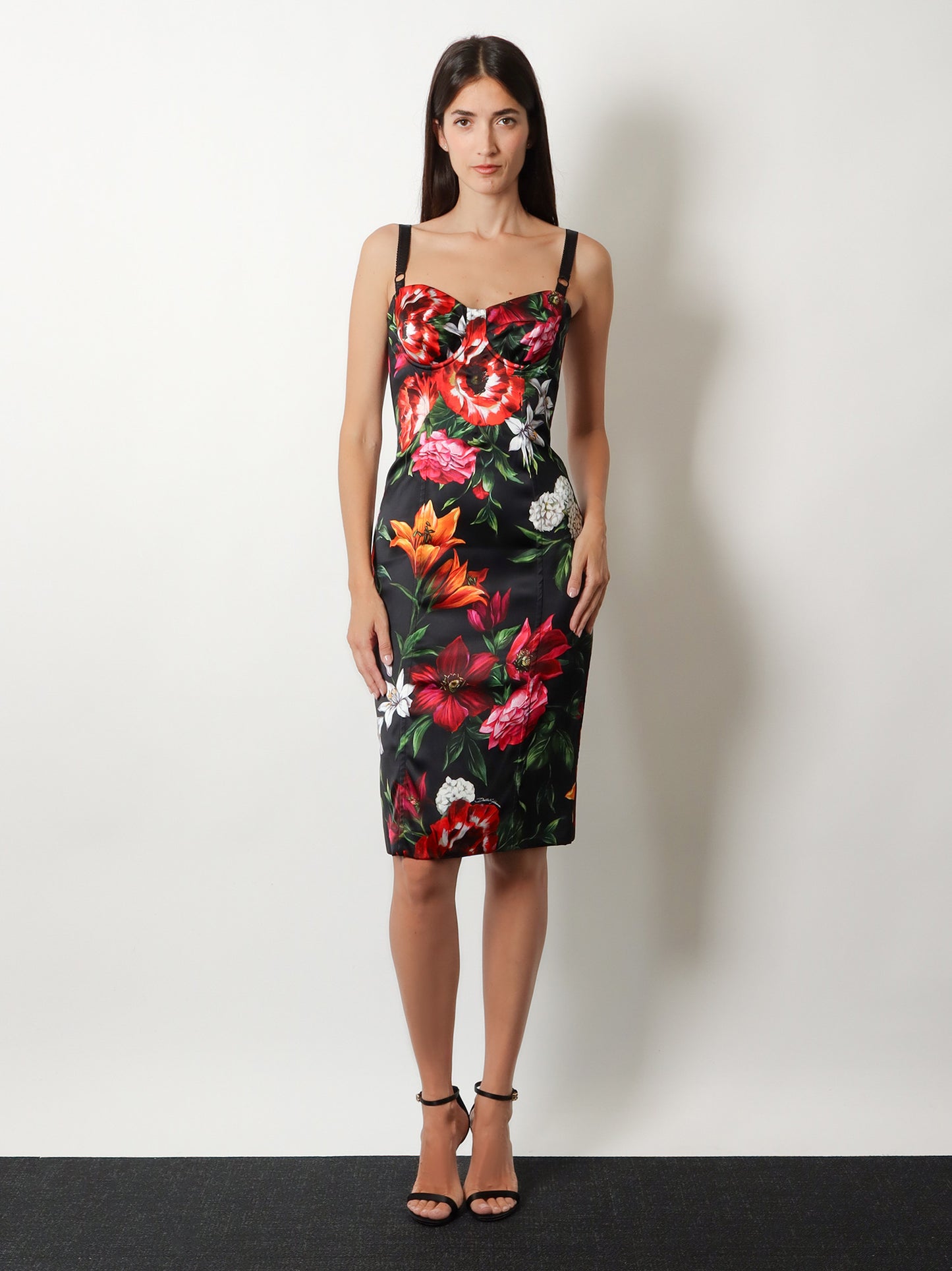 Satin dress with floral print