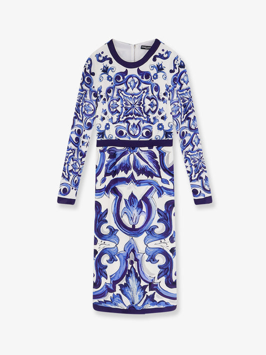 Silk blend dress with Maiolica print