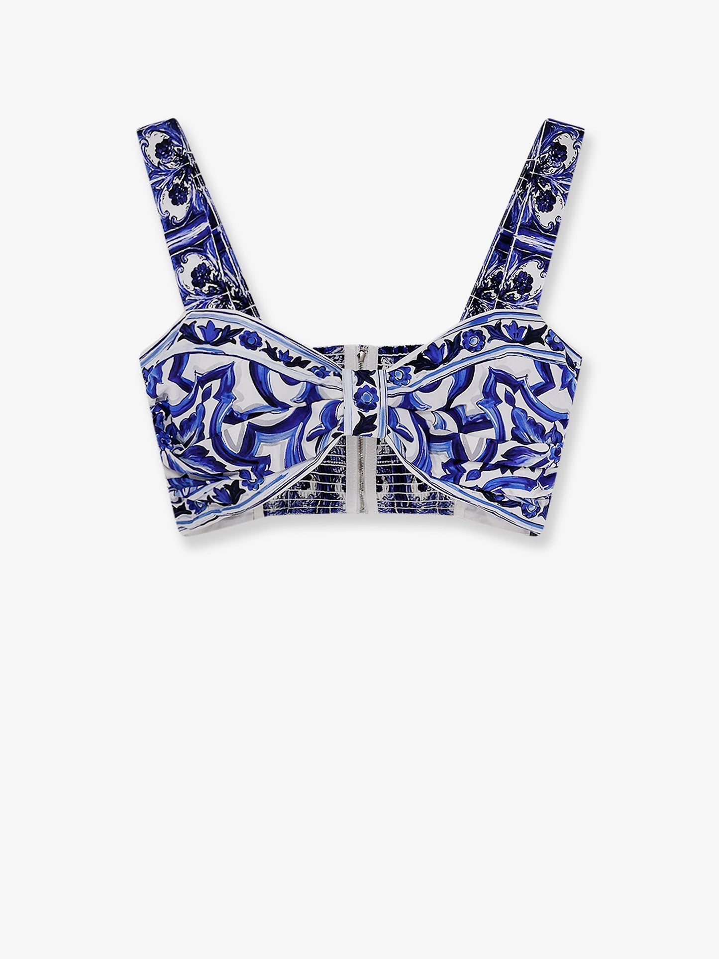 Top Cropped in cotone con stampa Maiolica