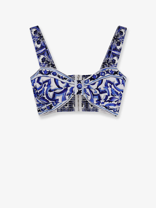 Cropped cotton top with Maiolica print