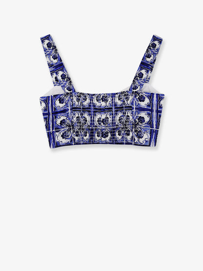 Top Cropped in cotone con stampa Maiolica thumbnail