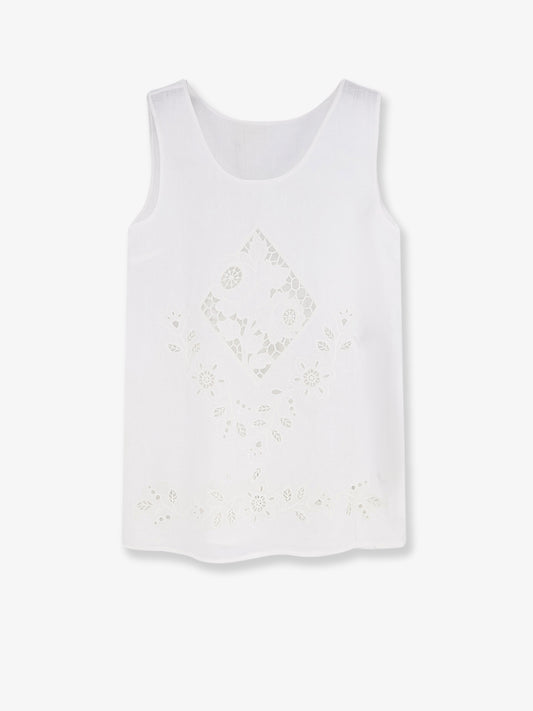 Linen top with floral embroideries