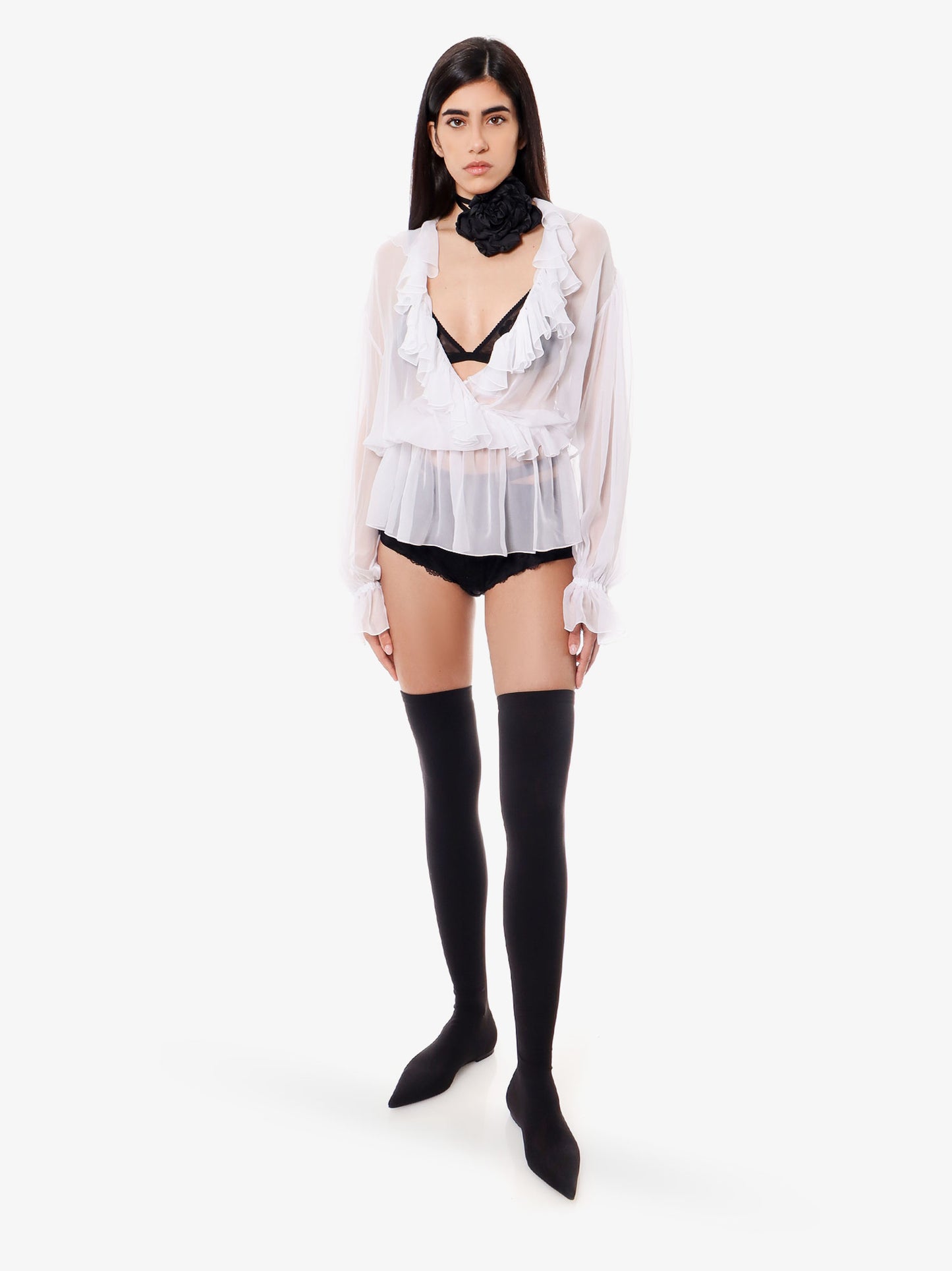 Silk shirt with rouches