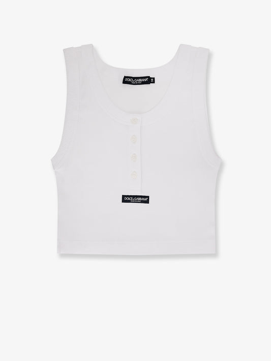 Ribbed cotton tank top with front logo patch