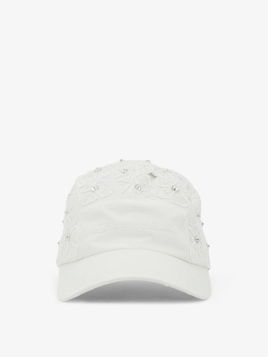Cotton hat with all-over floral embroidery