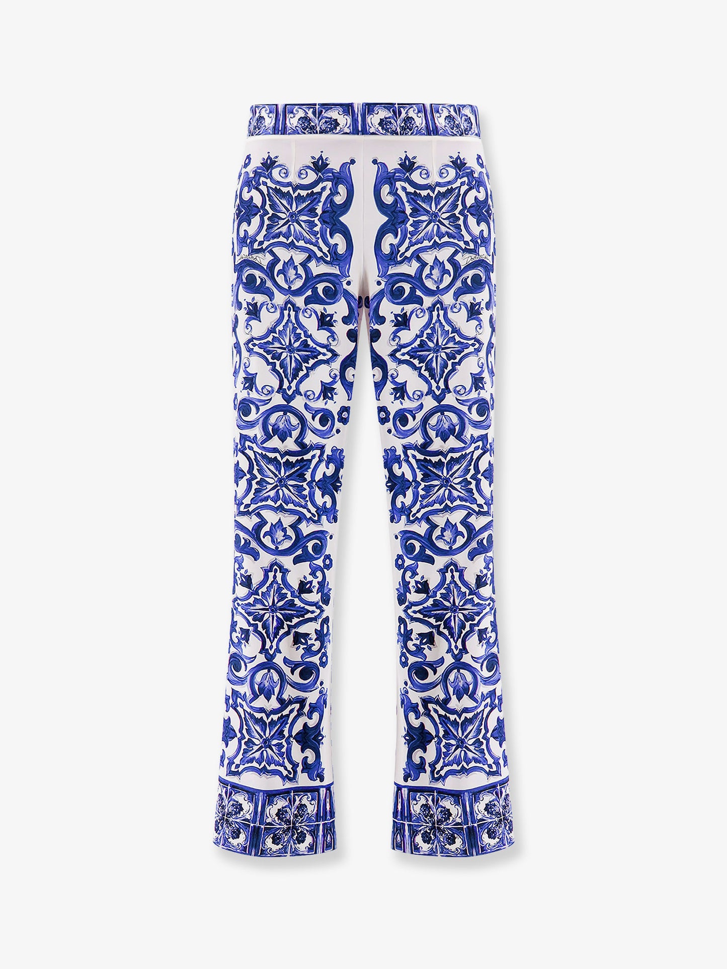 Silk trousers with majolica print