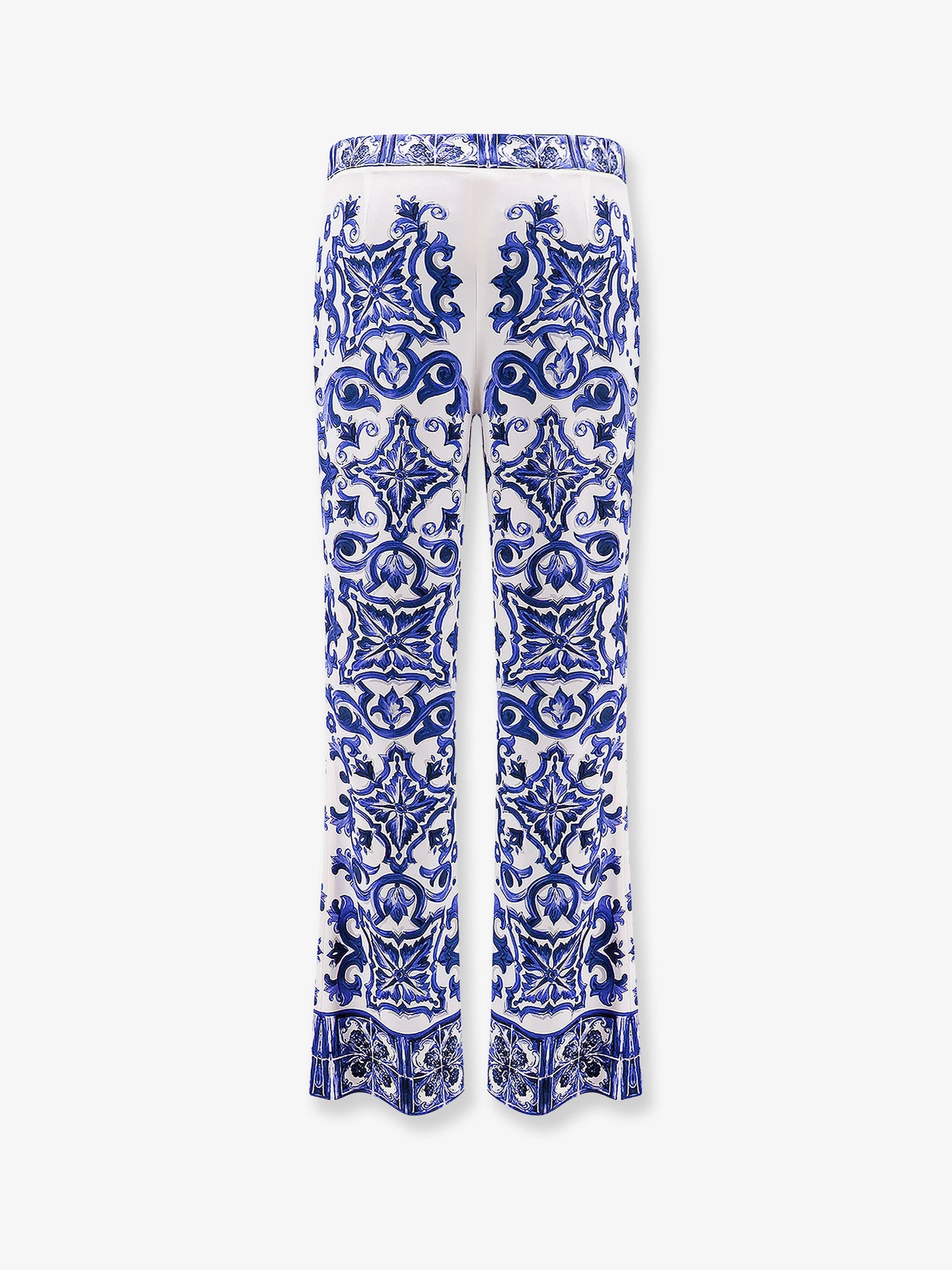 Silk trousers with majolica print