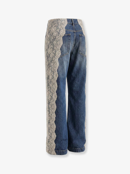 Blue denim jeans with lace profiles thumbnail