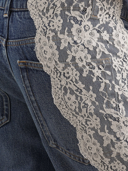 Blue denim jeans with lace profiles thumbnail
