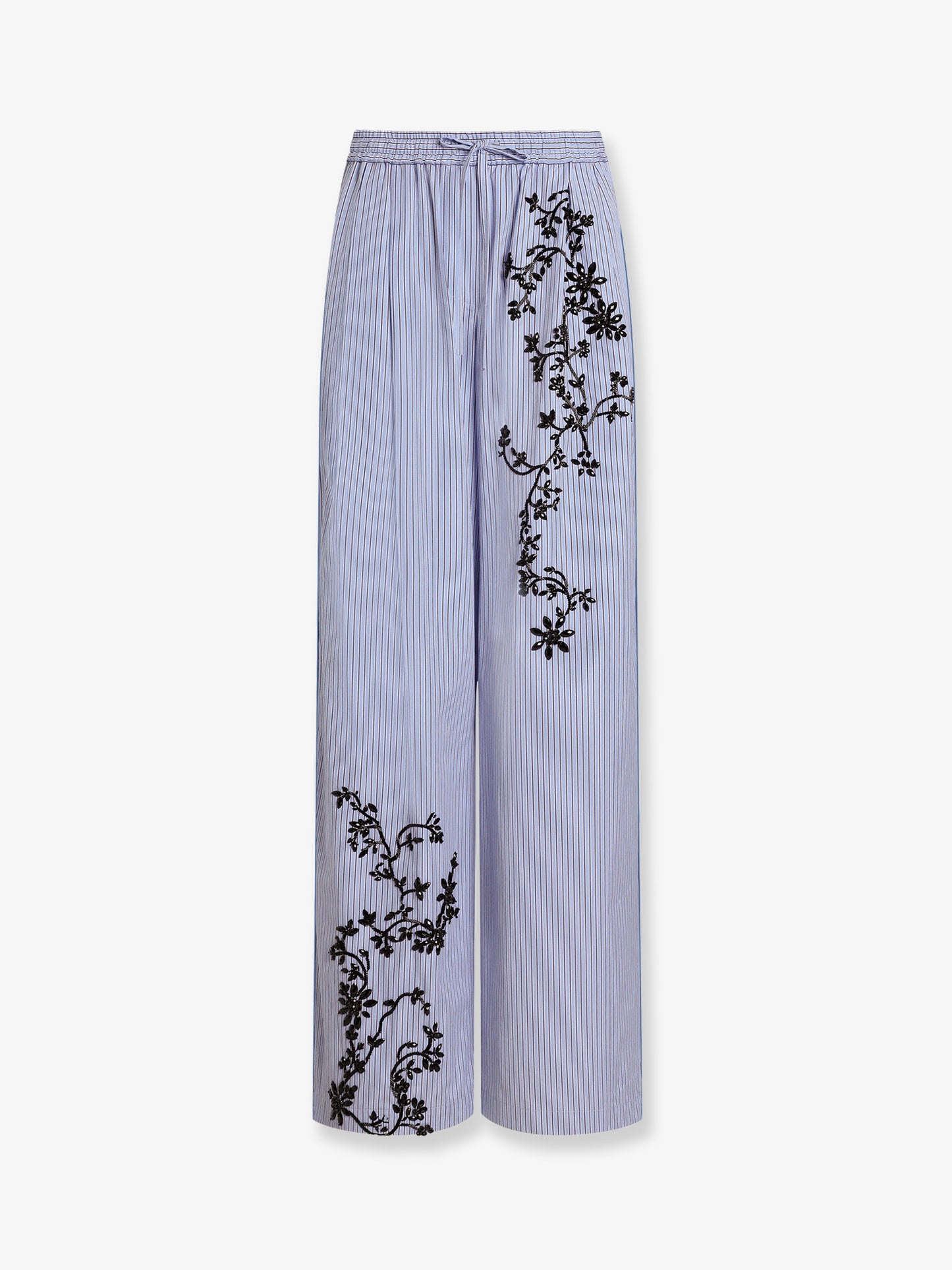 Cotton and silk blend trousers with embroidered flowers
