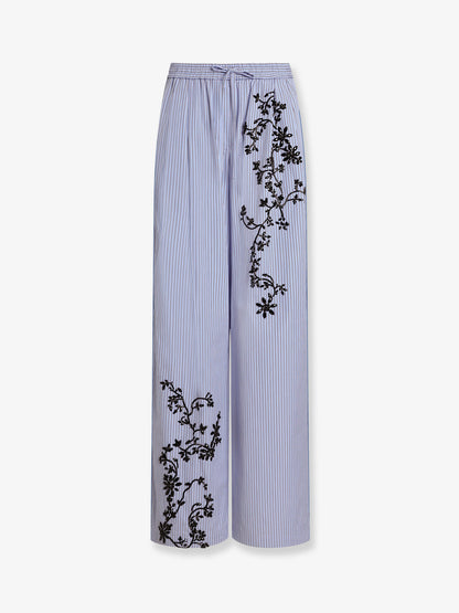 Cotton and silk blend trousers with embroidered flowers thumbnail