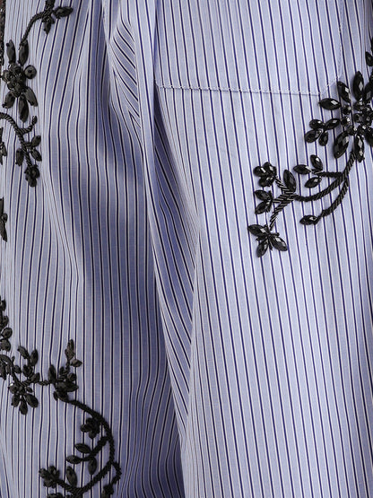 Cotton and silk blend trousers with embroidered flowers thumbnail