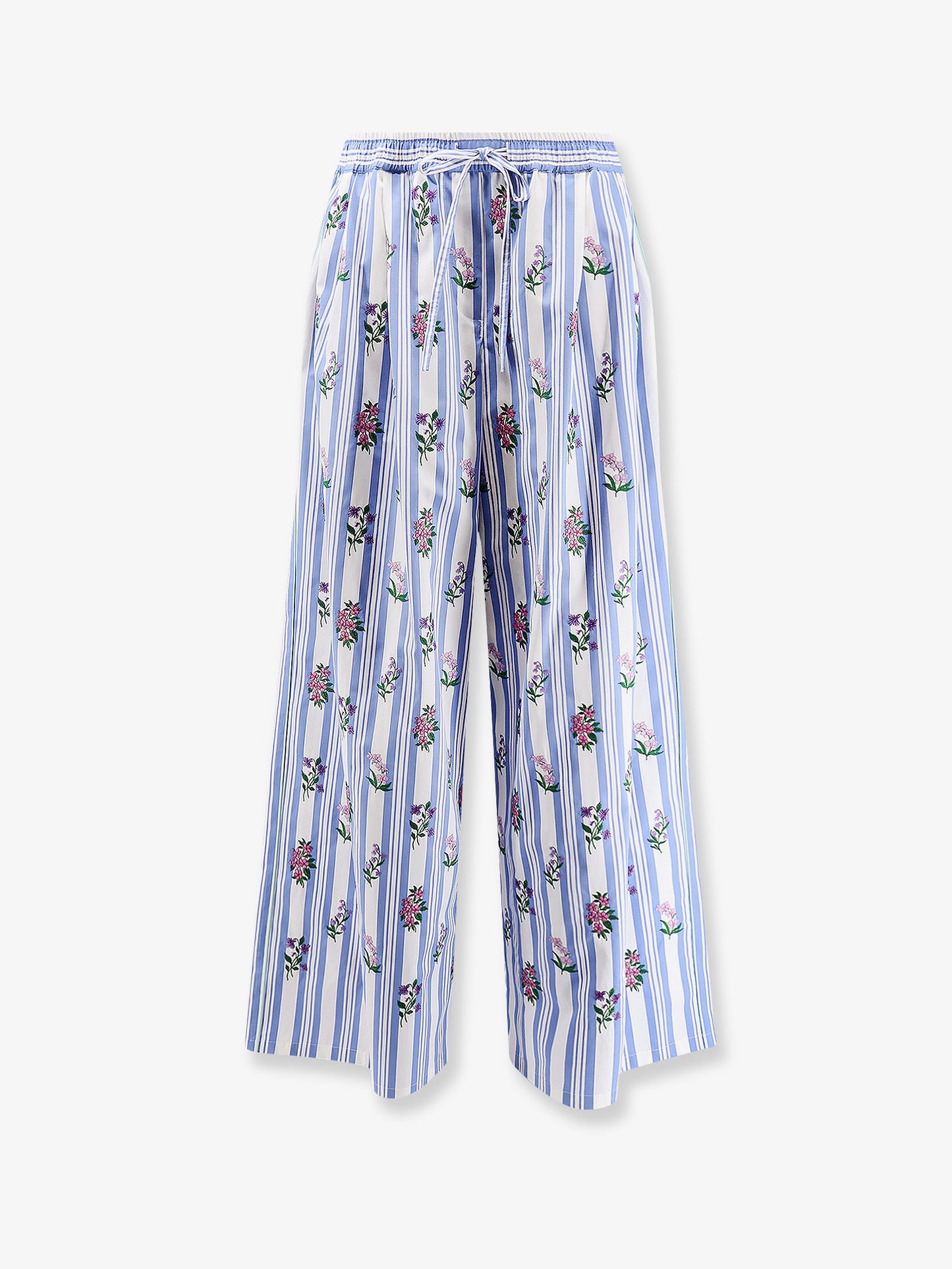 Poplin trousers with multicolor embroidery