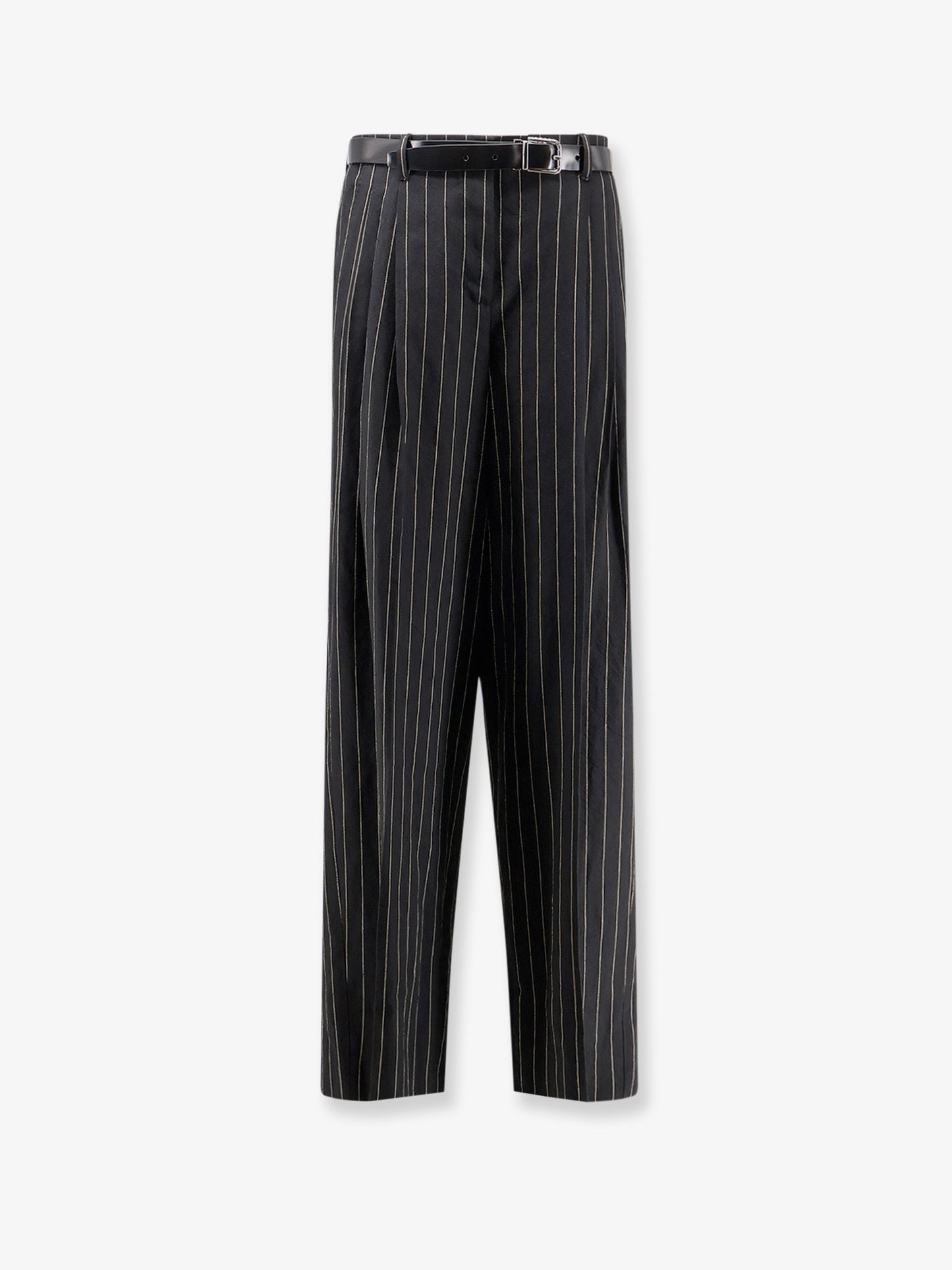 Wool and linen blend trousers with pinstripe pattern
