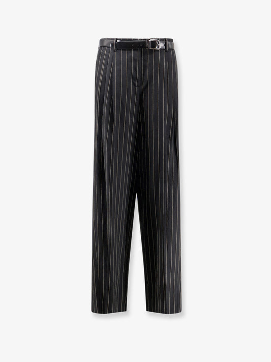 Wool and linen blend trousers with pinstripe pattern