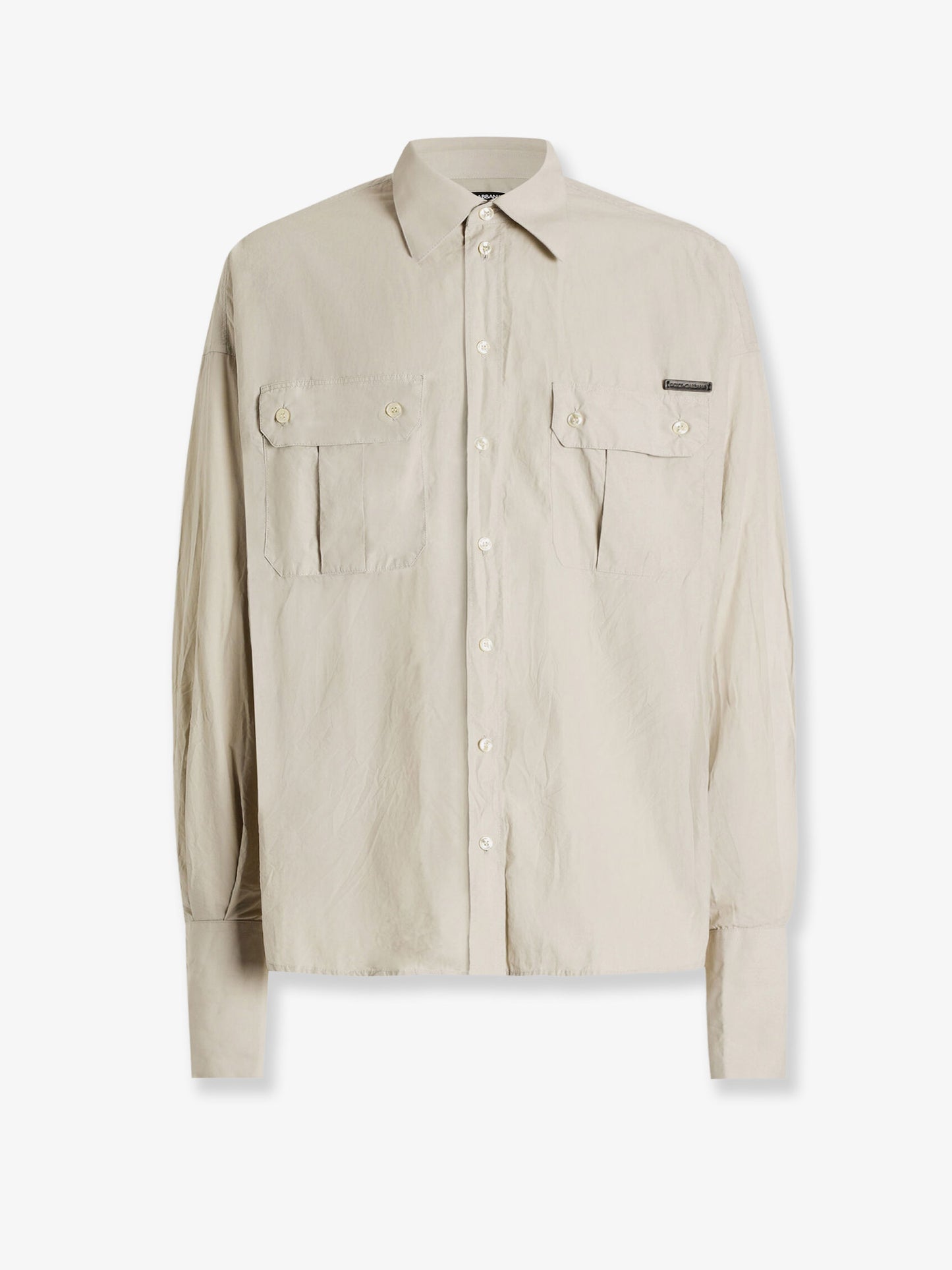 Cotton shirt with leather logo patch