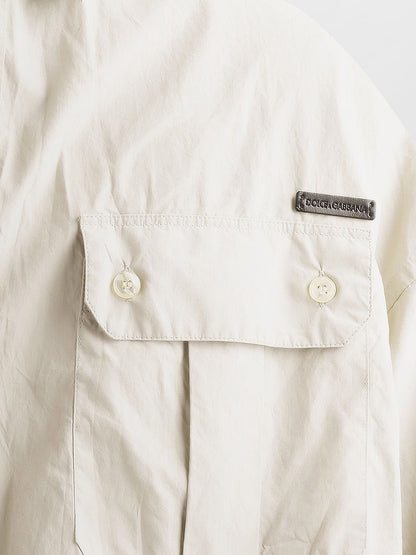 Cotton shirt with leather logo patch thumbnail