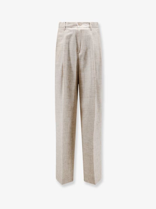 Viscose and linen blend trousers with tweed effect