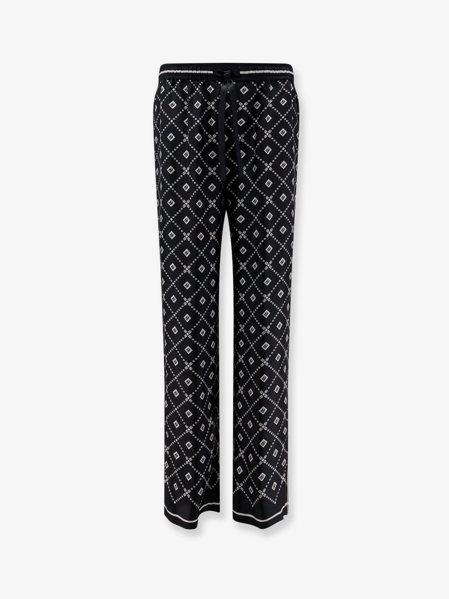 Silk trousers with all-over logo print