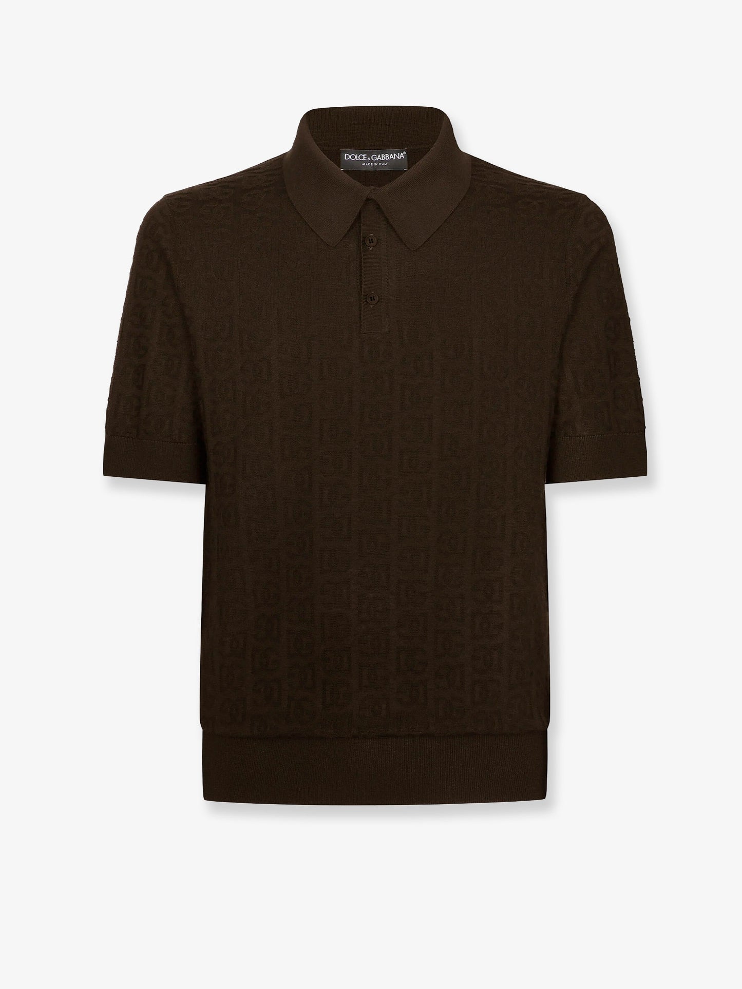 Silk polo shirt with all-over DG embroidery
