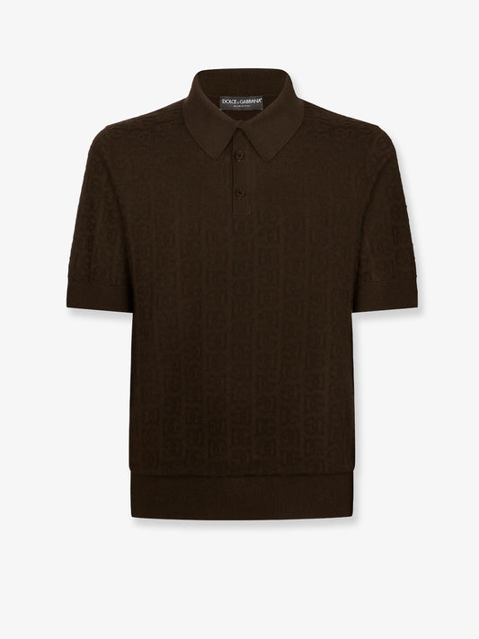 Silk polo shirt with all-over DG embroidery