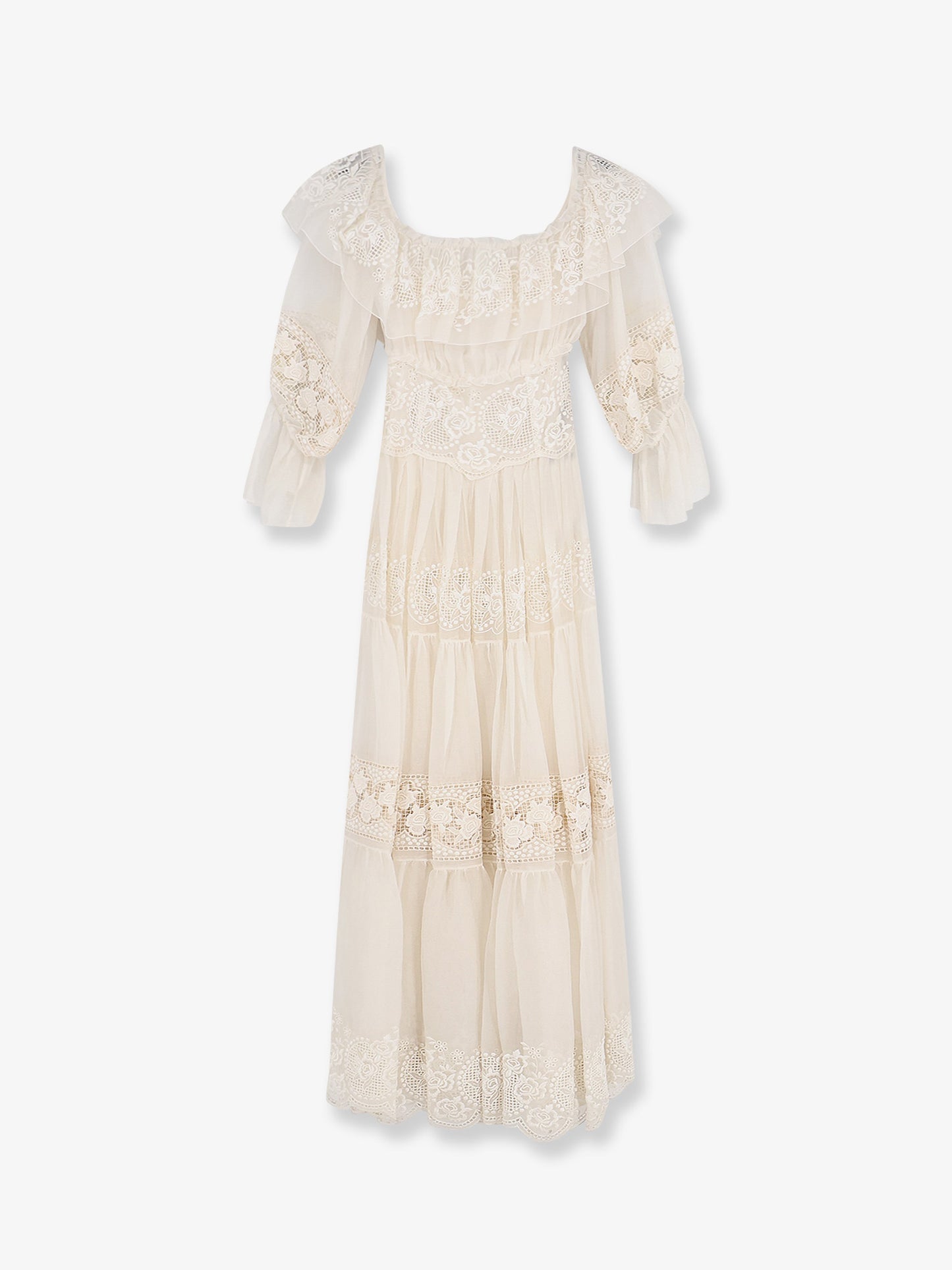 Silk blend dress with all-over floral embroidery