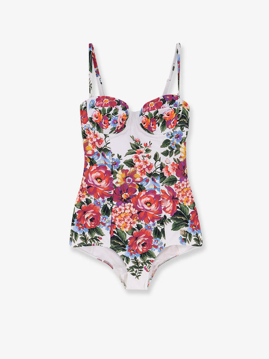 One-piece swimsuit with floral print