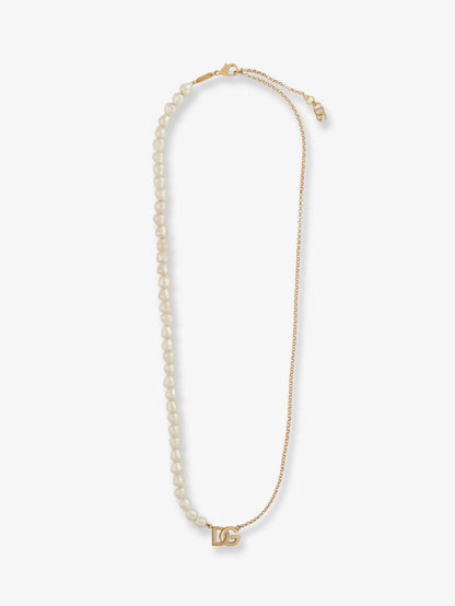 Brass necklace with pearls and DG logo thumbnail