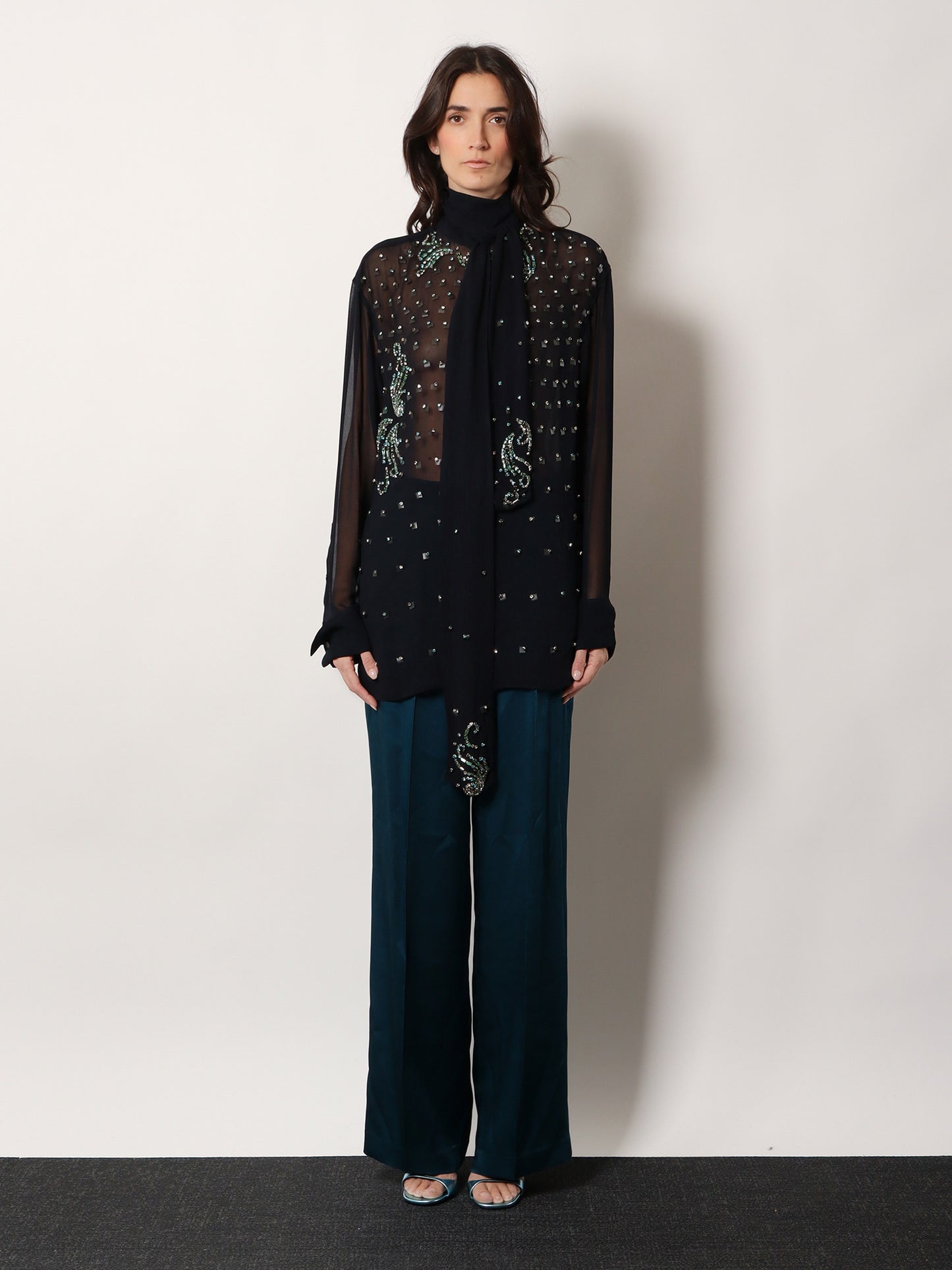 Viscose shirt with rhinestones