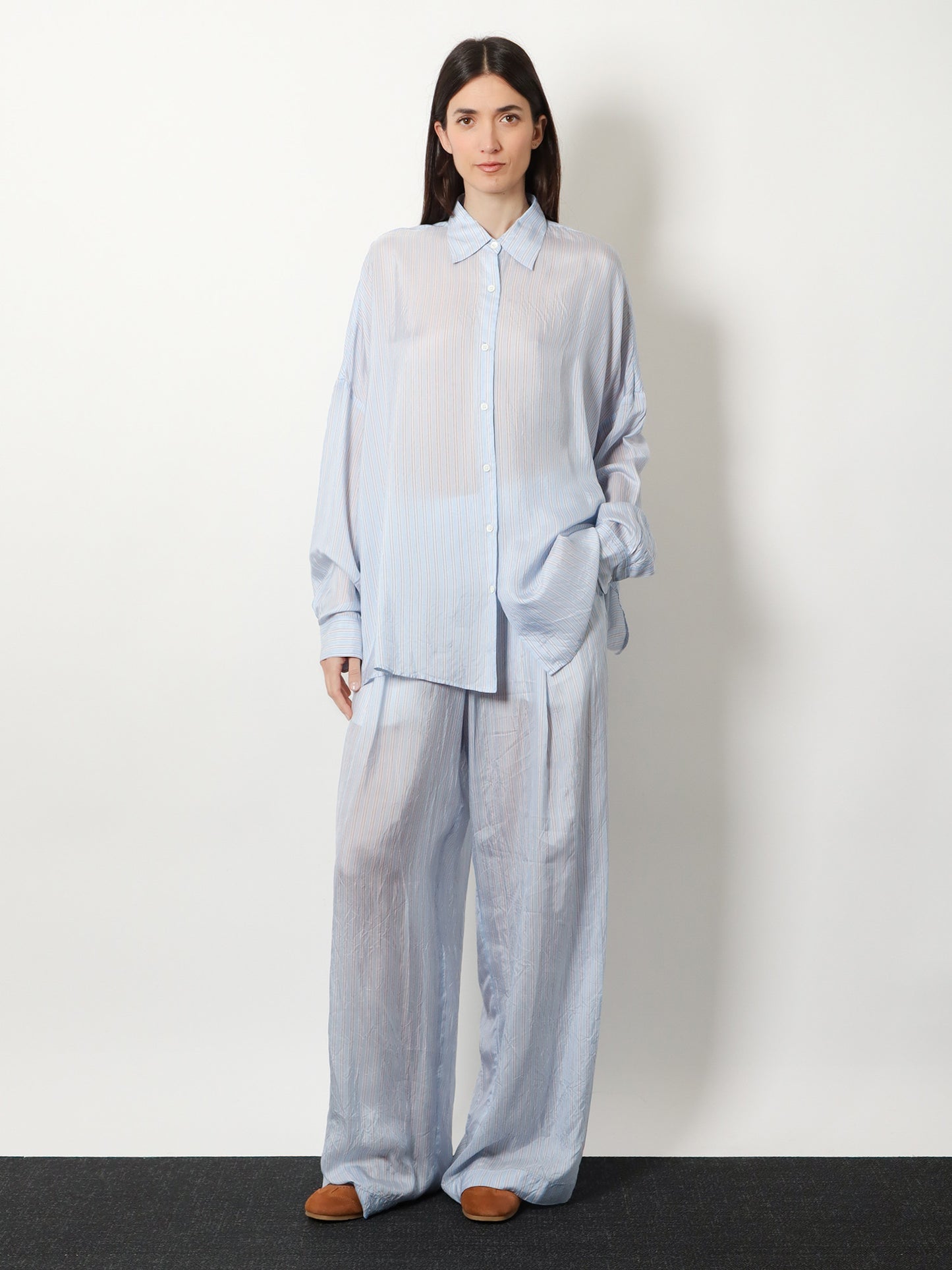 Casia cupro shirt with striped pattern