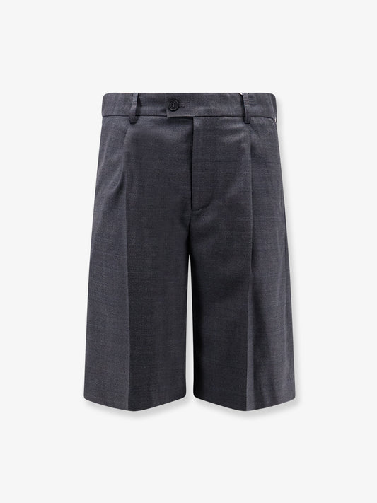 Pleated Check wool blend bermuda shorts